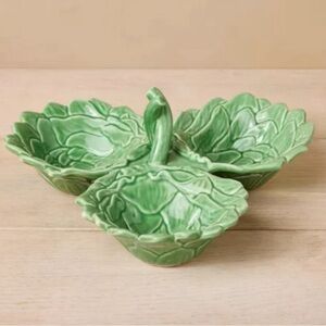 New 10oz Artichoke Three Section Stoneware Serving Bowl Green - John Derian